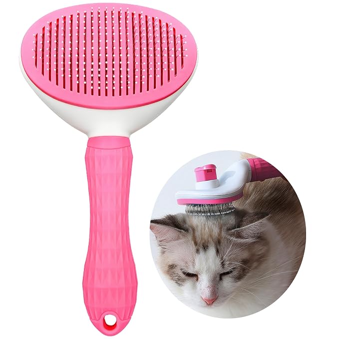 Cat Dog Brush Self Cleaning Slicker with Massage Rounded Particles Removes Loose Hair Tangles,Skin Friendly Washable