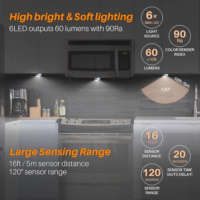 STAR-SPANGLED 2.8” LED Motion Sensor Light Indoor AAA Battery, 6 Pack White | Stick on Puck Light Battery Operated, Round Motion Activated Night Lamp, For Closet Stairs Under Cabinet Kitchen Pantry Shelf