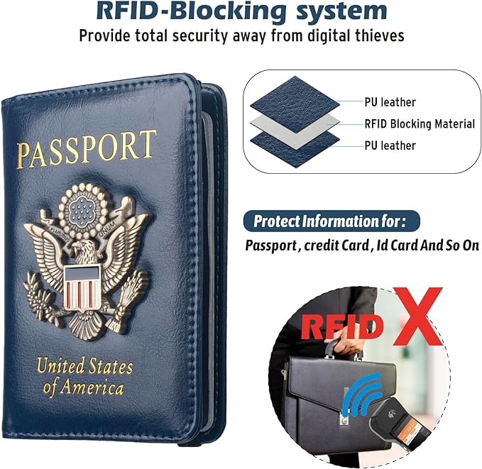 Coowayze Passport Holder for Men Women RFID Blocking US Passport Cover Case, Waterproof Leather Passport Book Protector with Vaccine Card Slot Travel Document Organizer
