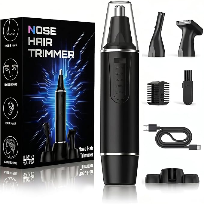 Nose Hair Trimmer for Men,Rechargeable 3-in-1 Professional Painless Eyebrow & Facial Hair Trimmer for Men Women,Multifunctional Trimmer with IPX7 Waterproof,Powerful Motor and Dual-Edge Blades