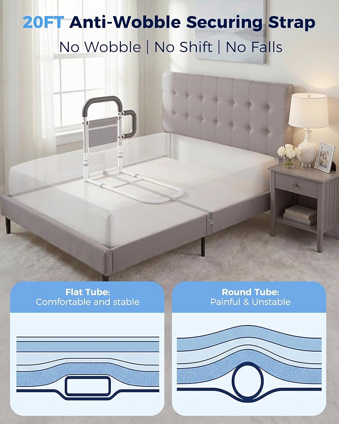 ONTHEWEI Bed Rails for Elderly Adults Safety, Bed Cane with Double Non-Slip Handle & Storage Pouch, Bed Assist Rails for Seniors and Post-Surgery Reduce Falls & Support Independence, Fits Most Bed