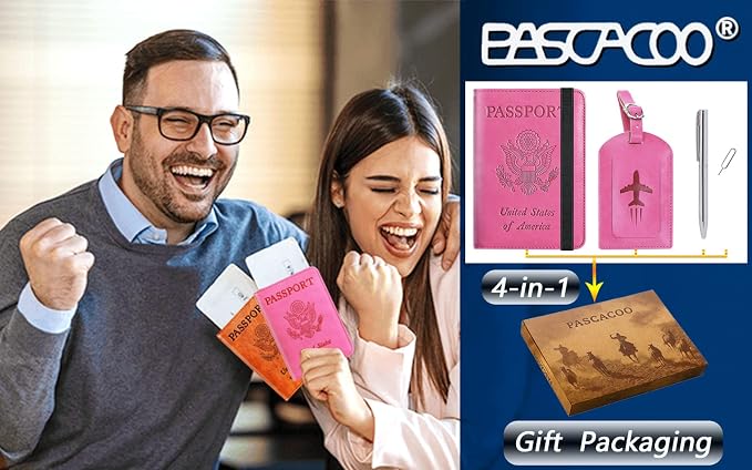 Passport Holder With Luggage Tag, Travel Essentials, Passport Cover | Passport Wallet, Travel Accessories, RFID Blocking, Synthetic Leather Card Case, International Must Haves, For Women Men