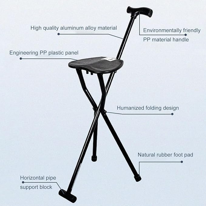 Hold 300 lbs Folding Canes with Seat, Portable Adjustable Folding Walking Cane with Seat, Anti-Slip Lightweight Walking Stick for Seniors