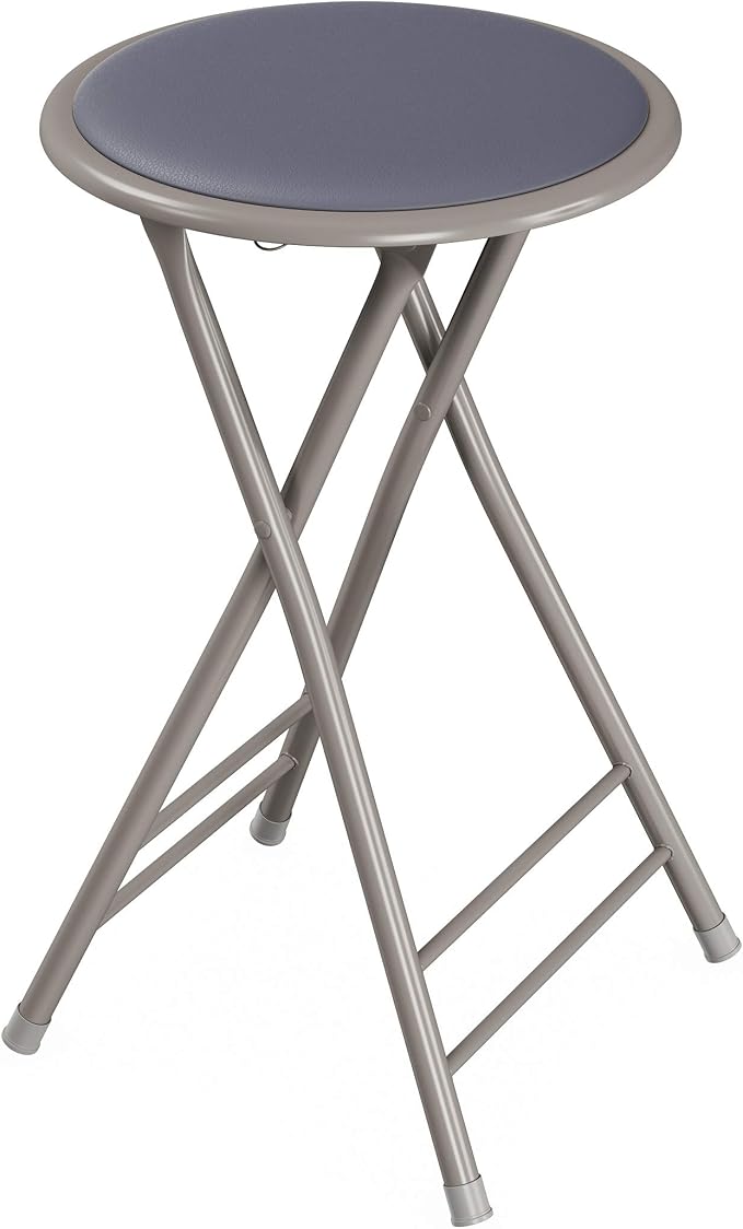 Lavish Home Folding Stool with Padded Backless Seat, Gray, 24 Inch | Counter Height Bar Stools with 225lb Capacity, Portable Indoor & Outdoor, Extra Seat for Kitchen, Rec Room or Camping