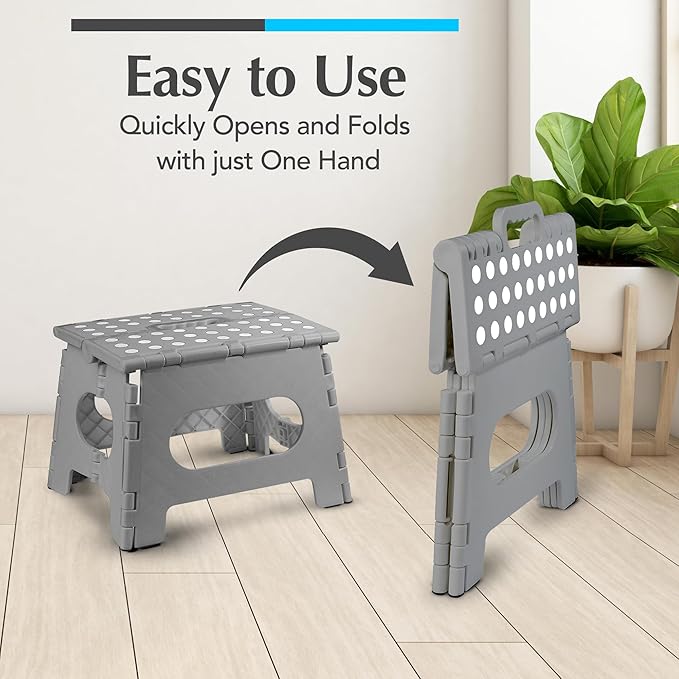 Handy Laundry Folding Lightweight Step Stool - Sturdy Enough to Support Adults - Opens Easy with One Flip - Great for Kitchen, Bathroom or Bedroom (Grey | 2-Pack)