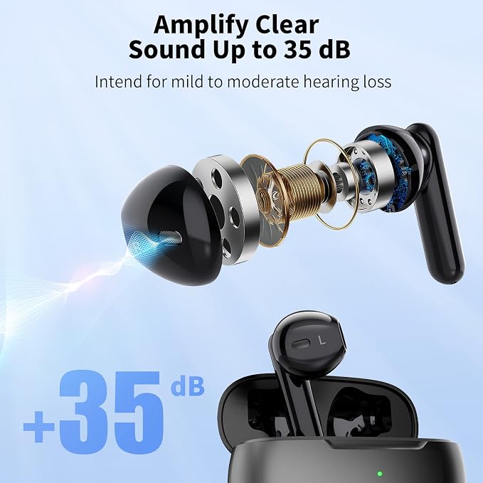 Hearing Aids, Earbyear Rechargeable Hearing Aids for Seniors with Noise Cancelling, Hearing Amplifier Personal Sound Amplification Devices with Portable Charging Case