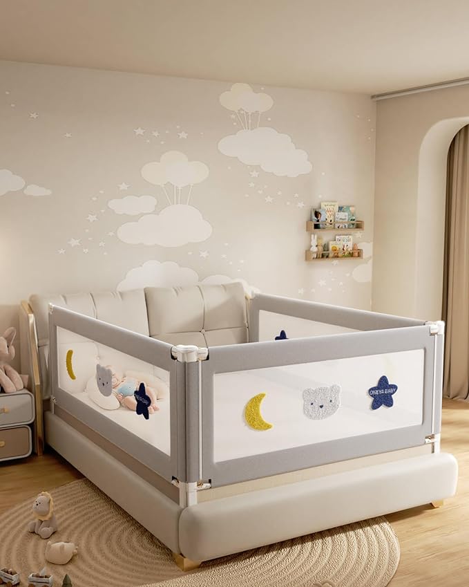 54” Baby Bed Rail Guard for Toddlers, Thickened Toddler Bed Rails | Height Adjustable, Extral Tall Child Safety Side Railing Guards/Bedrail for Kids,Full Bed,Grey Star, 1 Side 54" Lx28 H