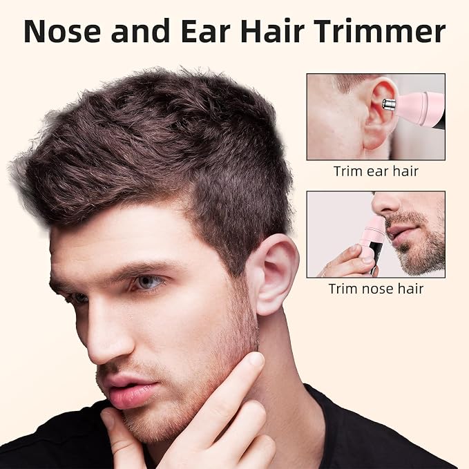 Nose Hair Trimmer,Painless Ear and Eyebrow Trimmer for Men with Dual Edge Blades,Rechargeable,Light Indicator Easy Washing