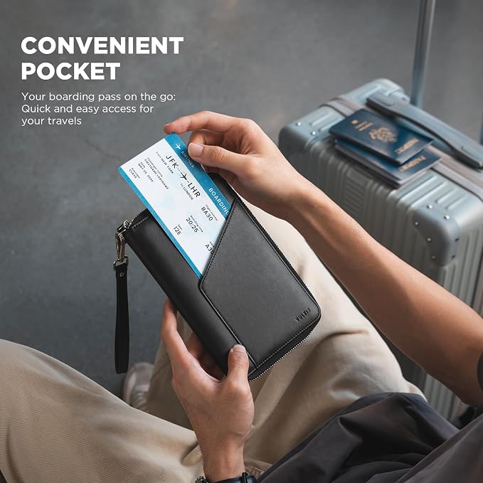 VULKIT Family Passport Holder for 4 Passports, RFID Blocking Travel Wallet | 6 Card Slots, 2 SIM Pockets, Secure Zipper Closure, Holds 4 Passports, Family Travel Essential