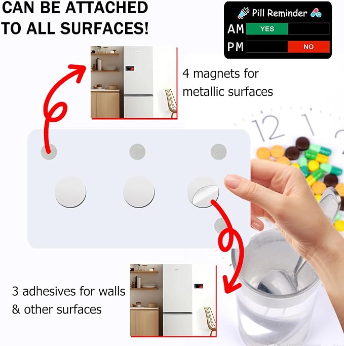 Pill Reminder, Pill Reminder Magnet, Pill Tracker AM PM, Acrylic Reminder Slider for Fridge, Magnetic and Adhesive Sticker Option-6 x 3 inches, Black