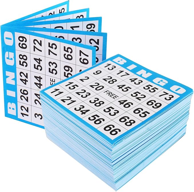 SEETOOOGAMES Disposable Bingo Cards Bulk- 1on Blue Paper (100 Books of 5 Sheets) for Large Groups
