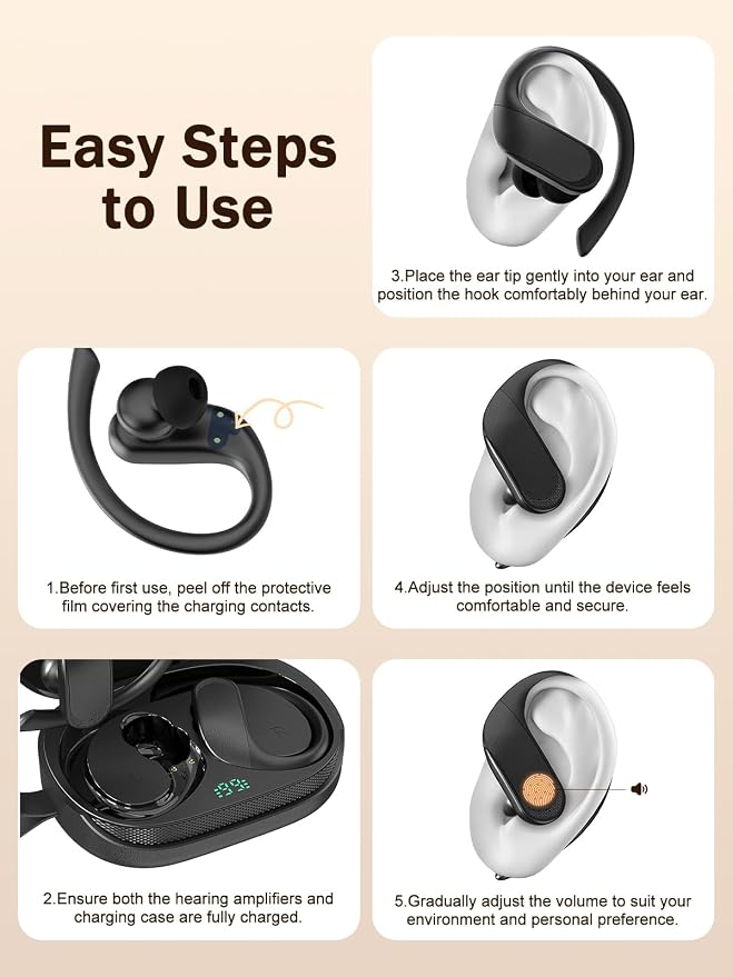 OTC Hearing Aids with Charging Case for Seniors & Adults, 24-Channel Noise Reduction, Rechargeable, Clear Sound, Comfortable & Invisible in-Ear Fit, 80+ Hours Battery Life