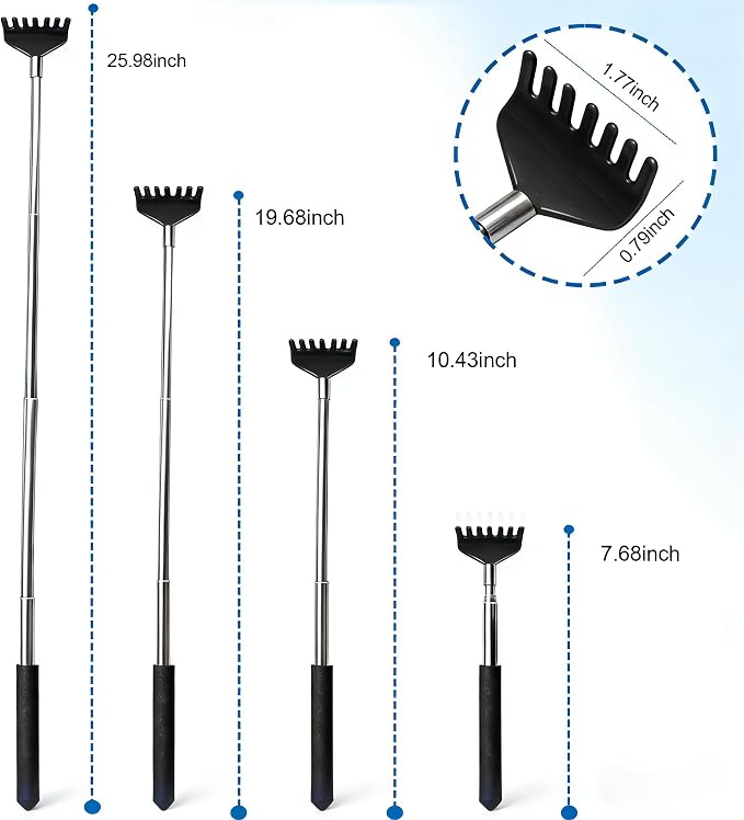 2 Pack Back scratchers Set,Stainless Steel Back Scratcher Extendable | Rubber Handles Stainless Heads,for Back,Neck,Shoulders,Beautiful Present Packaging Gifts for Thanksgiving,Christmas(Black)
