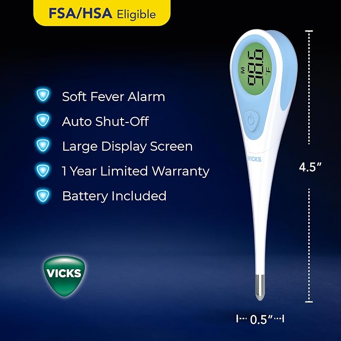 Vicks SpeedRead Digital Thermometer for Baby, Kids & Adults, Color-Coded Readings, Oral, Baby Rectal Thermometer or Under The Arm, Water Resistant (Pack of 2)