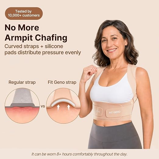 Fit Geno Invisilite Posture Corrector for Women, Adjustable Back Brace for Hunchback Slouching, Upper Back Neck Shoulder Pain Relief, Lightweight Discreet Under Clothes, X-Large
