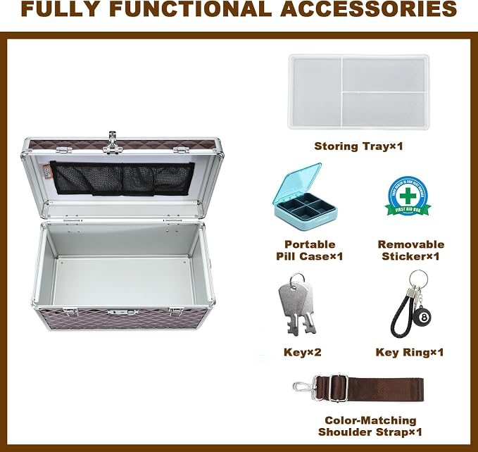 Storage Box with Key Lock, Lockable Medicine Storage Box, Empty First Aid Box, Security Lock Box, Multipurpose Locking Box for Home and Outdoor Use (Coffee, X-Large)