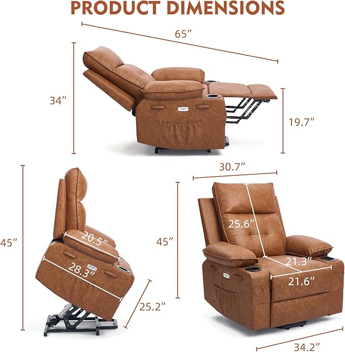 Power Lift Chair for Elderly,Electric Recliner Chair with Vibrating Massage & Heating,Living Room Chair with Thickened armrest,USB Ports,2 Cup Holders