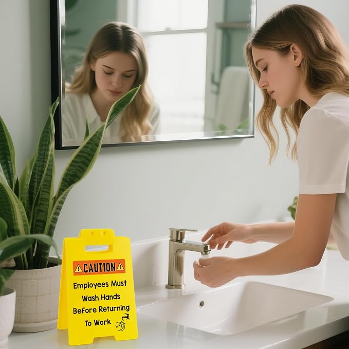 MBL Warning Sign for Wash Hands - Small Mini Desktop Reminder Signs White Elephant Stocking Stuffers Christmas Xmas Holiday Gifts for Office Business Restaurant Salons Hotel Motel Rest Stops