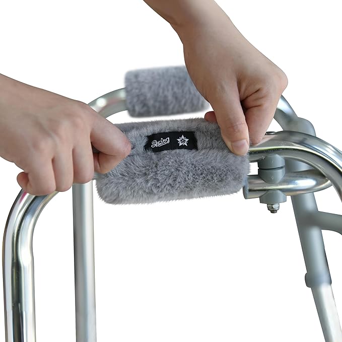 SPRING SEAON Walker Hand Pads Fluffy Walker Handle Cushions Non-Slip Universal Walker Grips Padded Hand Covers Soft Pads for Walkers for Seniors Walker Pads for Handles Folding Rolling Wheelchair, Rollator Handle, Elderly Grippers 2 Pack