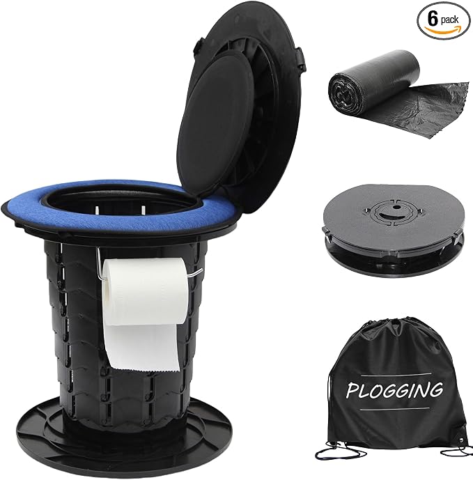 Upgraded Retractable Portable Toilet with Cushion, Adjustable Height Camping Toilets with Lid for Adults and Kids, Compact Portable Potty for Camping, Car, Travel, Boat, Tent and Emergency Use