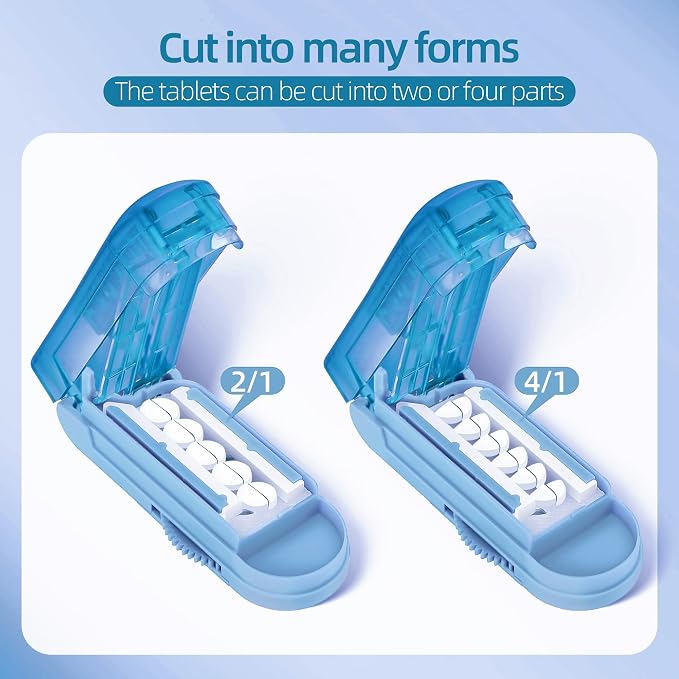 DUBSTAR Pill Cutter and Splitter for Small, Tiny, and Large Pills, Adjustable with Centering Device and Blade Guard (Blue)