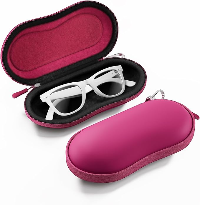 ProCase Sunglasses Case, Hard Shell Glasses Case for Men Women -Raspberry | Travel Shockproof Eyeglass Case with Metal Hanging Hook and Velvet Lining, Zipper Sport Glasses Holder Organizer for Gifts