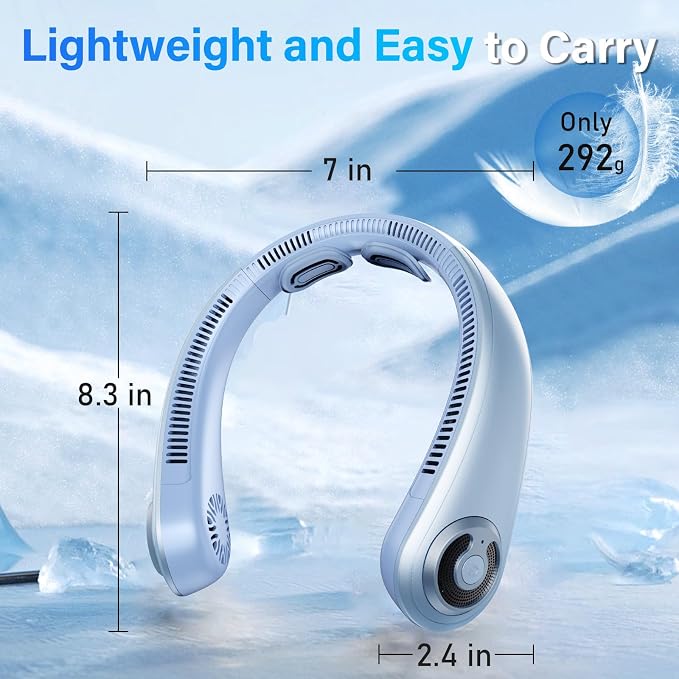 5000mAh Portable Neck Fan, [16H Long Lasting] Bladeless Personal Fan, 5 Speeds Wearable Fan for Neck, Ultra Quiet Rechargeable Cooling Fan for Travel, Outdoor, Hot Flashes, Golf, Office