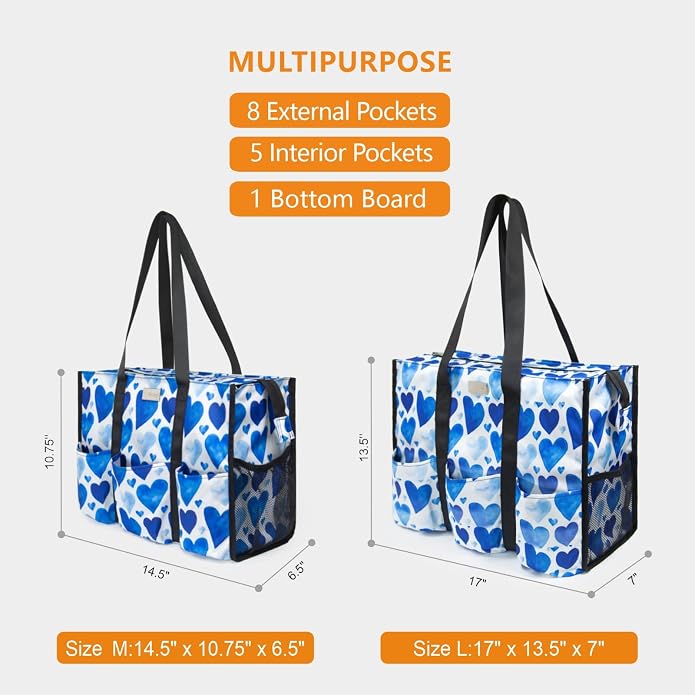 TOPDesign Utility Water Resistant Tote Bag with 13 Pockets, Top Zipper Closure & Thick Bottom Support, for Working Women