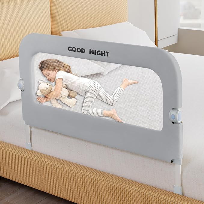 Bed Rail for Toddlers, 32 Inch Toddler Bed Rails, Bed Rail for Baby(Grey) | Adjustable Heights, Folding up Portable, Safe Metal Frame, For Baby, For Crib, Twin, Bunk, Full Size, Queen & King Bed