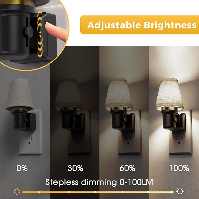 L LOHAS LED Night Lights Plug into Wall, Linen Fabric Night Light | 2 Pack Dusk to Dawn Sensor Vintage Nightlight, 5000K Daylight 0-100LM Dimmable, for Bedroom Living Room Hallway