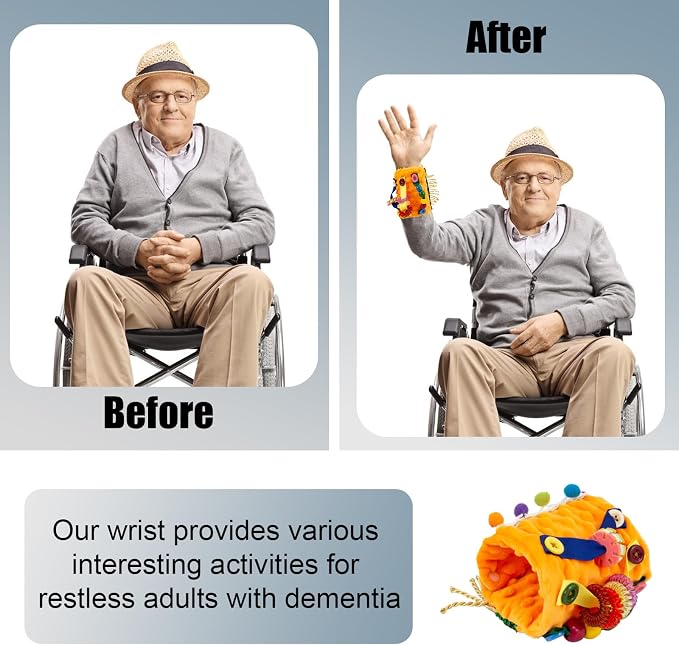 Fidget Blanket for Adult with Dementia,Dementia Products for Elderly,Alzheimers Dementia Activities for Seniors,Fidget Wrist Cuff Sensory Bracelet for Seniors,Dementia Gifts