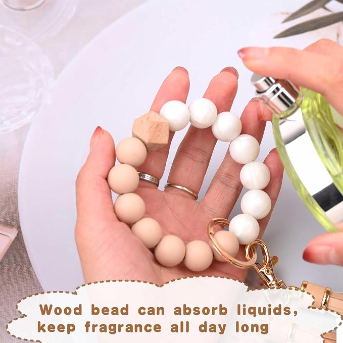 BAOSIWA Silicone Beaded Bracelet Keychain Wristlet Key Ring Bangle Chains for Women with Leather Tassel
