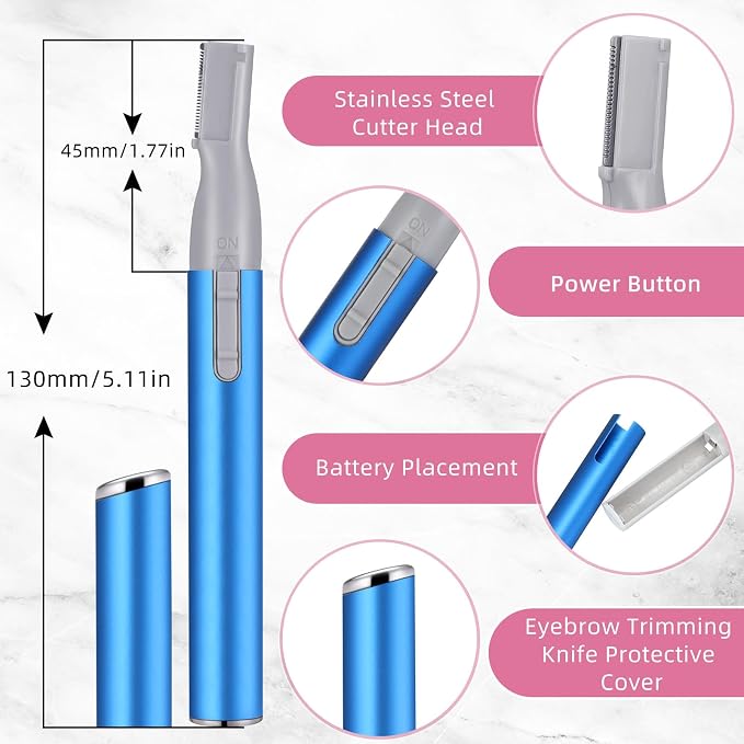 Chumia 2 Pcs Electric Eyebrow Trimmer Women Precision Face Razors Mini Shaver with Comb Christmas Women Gift Battery Operated Personal Epilator for Face Neck Fuzz Lips Leg(Red, Blue)
