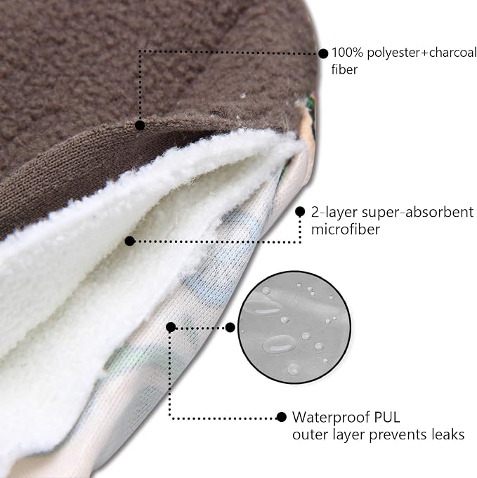 Teamoy Reusable Menstrual Pads, Cloth Sanitary Pad, Panty Liners, Plant | Washable Pads with Charcoal Absorbency Layers, Soft and Comfortable, 10 Pcs Pad with 1 Wet Bag, 3pcs×7.9"+4pcs×10"+3pcs×11.6"