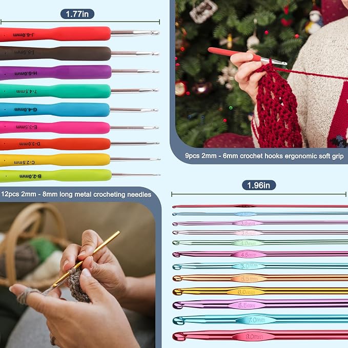 Katech 99-Piece Crochet Hooks Set, Crochet Hook Kit with Storage Case, Ergonomic Knitting Needles Weave Yarn Kits DIY Hand Knitting Craft Art Tools for Knitting Hat, Bag, Socks, Scarf and Sweaters | 99 Pcs Metal Crochet Needles and Complete Crochet Kit...