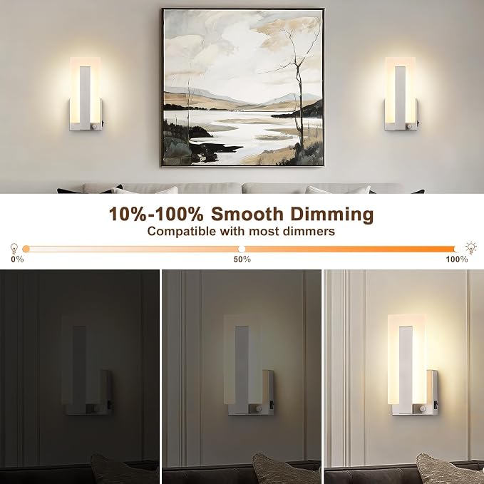 Joosenhouse Modern Wall Sconces Set of Two, with Motion Sensor, Dimmable Hardwired Wall Lights, Nickel-Finish Indoor Wall Lights Suitable for Bedrooms, Living Rooms, and Hallways