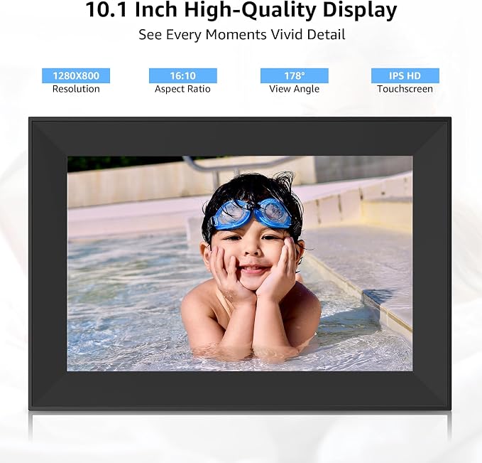 Digital Picture Frame with 10.1 Inch IPS Touch Screen,Loading Pictures to Smart Digital Photo Frame via Frameo App,Rotation and Backup to SD Card Automaticly,Gift for Mother's Day