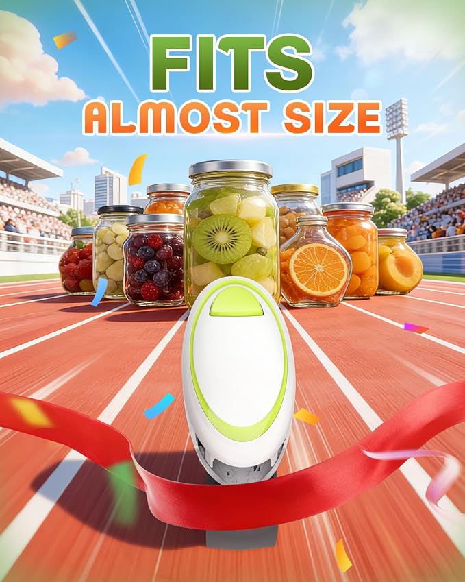 Electric Jar Opener One Button High Torque, Hands-Free Jar Opener for Weak Hands & Seniors, Battery Operated Jar Opener Kitchen Tool Fits Most Jar Sizes White+Green