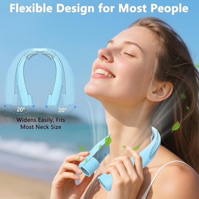 Neck Fan, 6000mAh USB Rechargeable Hands Free Personal Fan, 6 Speeds Adjustable Portable Neck Fans, Faster Cooling Wearable Fan, Ultra Quiet for Outdoor, Travel, Home, Office - Sky Blue