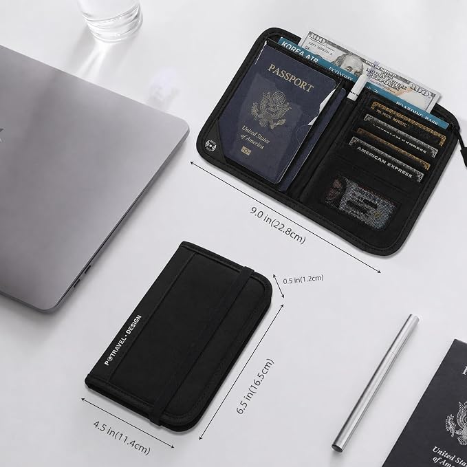P.travel Passport Holder for Travel, RFID Blocking Passport Wallet with Adjustable Shoulder Strap, Holds 3 Passports, 4 Card Slots & AirTag Slot, Lightweight Travel Essentials for Men & Women