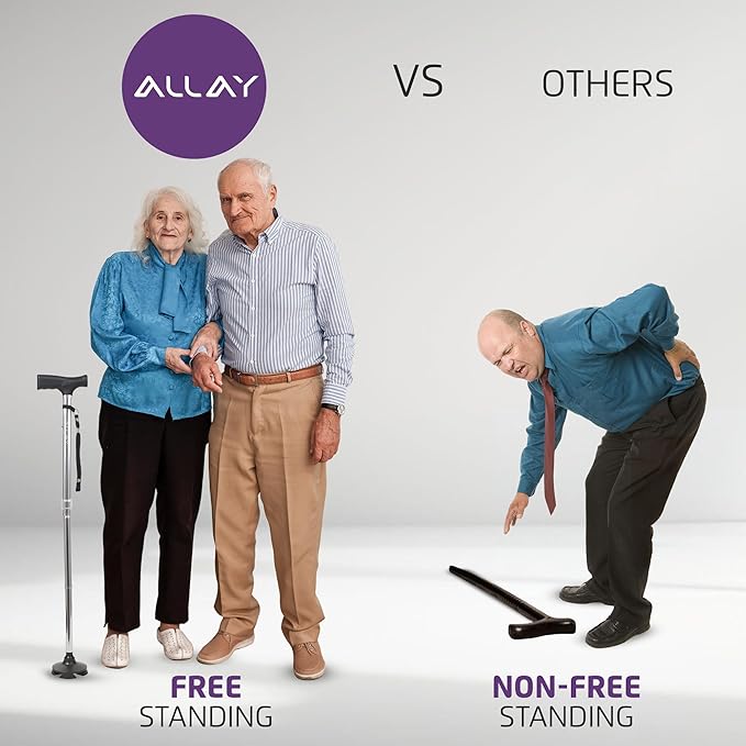 Allay Walking Cane for Men & Women - Foldable, Adjustable, Collapsible Walking Canes for Seniors Balance, Free Standing, Pivot Tip, Heavy Duty, with Travel Bag | Walking Sticks for Seniors & Adults
