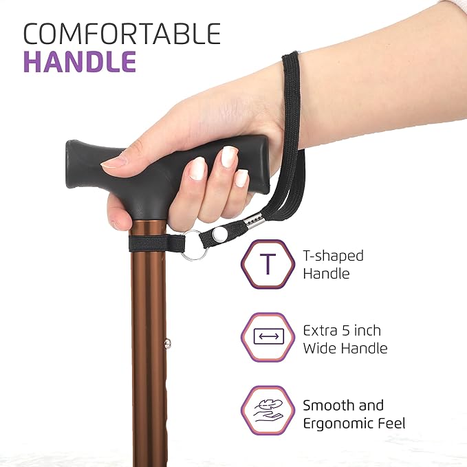 Allay Walking Cane for Men & Women - Foldable, Adjustable, Collapsible Walking Canes for Seniors Balance, Free Standing, Pivot Tip, Heavy Duty, with Travel Bag | Walking Sticks for Seniors & Adults