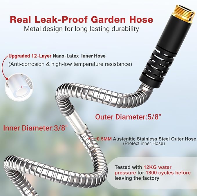 Lefree 75ft Metal Garden Hose - Heavy Duty 304 Stainless Steel Flexible Water Hose, No Kinks & Leak-Proof with Upgraded Handle, 10-Function Spray Nozzle for Yard, Garden, Pet Bath, Outdoor Cleaning | Flexible Heavy Duty No Kink Leak Proof with Upgraded...
