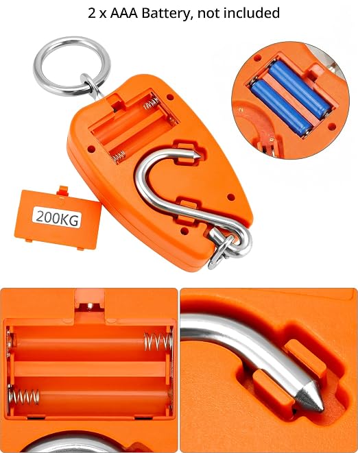 QWORK Hanging Weight Scale, 200kg/440lbs Digital Crane Scales Fish Weighing Scale Aluminum Housing LED Display Scale for Fishing, Weigh Luggage, Home Farm