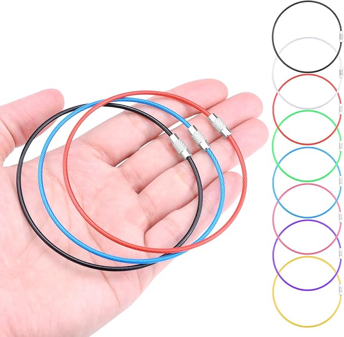 CooBigo 20Pack 10" Large Wire Key Chain Rings Big Cable Keychain 2mm Stainless Steel Wire Luggage Tag Loops Car Keyrings Women Bracelets Beads (Assorted)