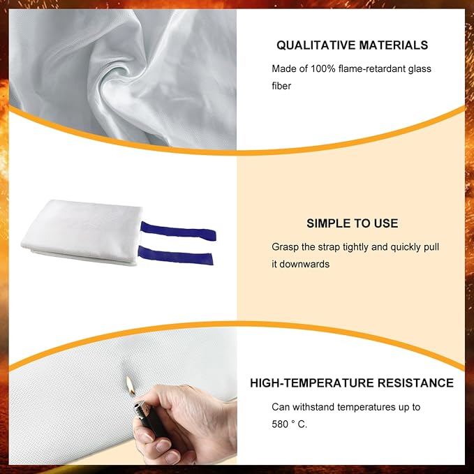 Emergency Fire Blanket for Home and Kitchen - 63"x71" Flame Suppression Fiberglass Fire Blankets for House Camping Car Office Warehouse Emergency Survival Safety - 1.6m - 1 Pack