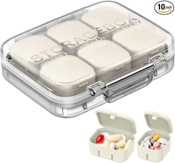 Pill Organizer SOFISO 4/6 Grid Free Assembly Travel Medicine Organizer 10 Day Pill Organizer Portable Pill Box Waterproof Pill Case Daily Medication Carry Case for Vitamins, Fish Oils, Supplements