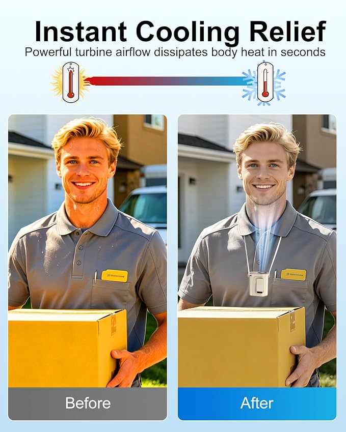 Portable Waist Fan, Ultra Lightweight Wearable Clip On Fan for Shirt, Mini Personal Neck Fan for Travel, Hands Free Belt Fan with Strong Airflow, Rechargeable Small Body Fan for Women & Men