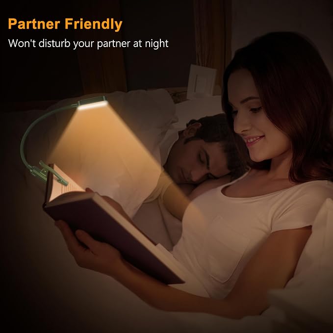 Gritin 16 LED Rechargeable Book Light for Reading in Bed | Eye Caring 3 Color Temperatures, Stepless Dimming Brightness, 80 Hrs Runtime, Lightweight Flexible Clip on Light-Dark Green