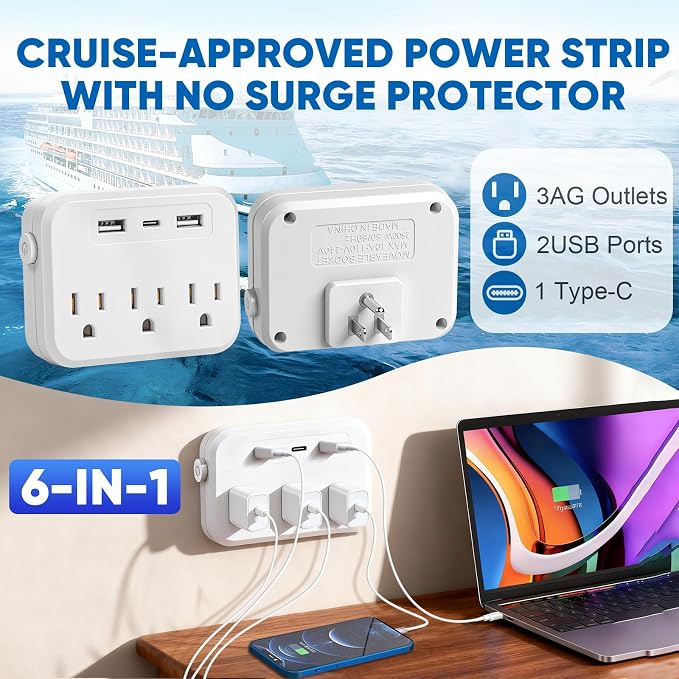 2set Cruise Essentials 2026,Cruise Must Haves Kit,Non-Surge Protector Power Strip,Magnetic Hooks,Lanyards,Luggage Tags,Towel Bands,Waterproof Phone Pouches,Travel Essentials